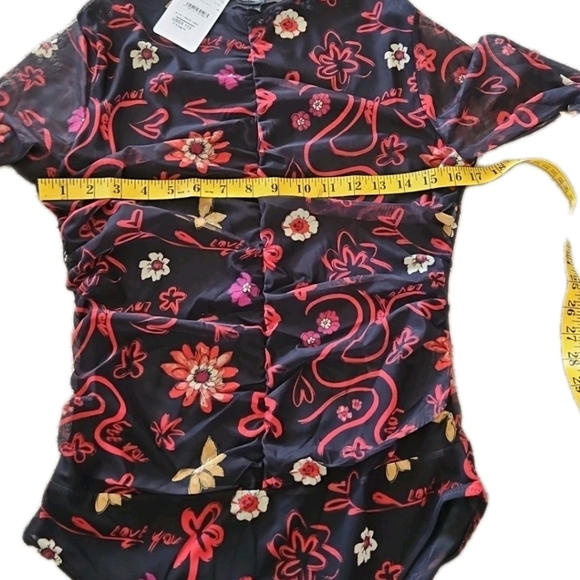 Desigual Womens Tulle Ruched Floral Artistic Long Sleeve Colorful Bodysuit L - Picture 15 of 15